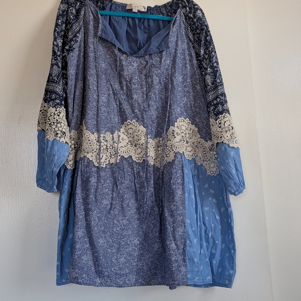 Loft Lace Paisley Tie Mini Pocket Dress